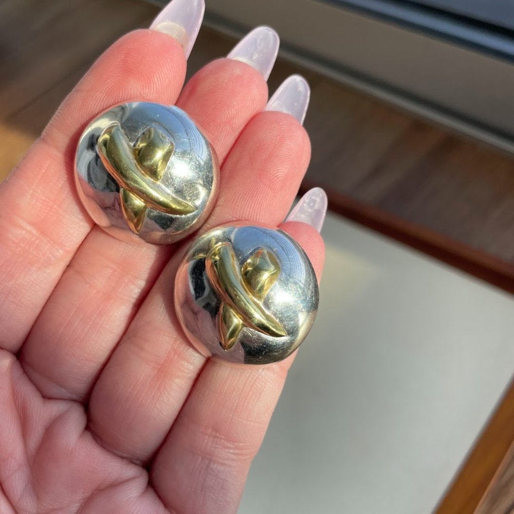 Vintage Designer 1980’s Puffy Sterling Button Earrings LARGE